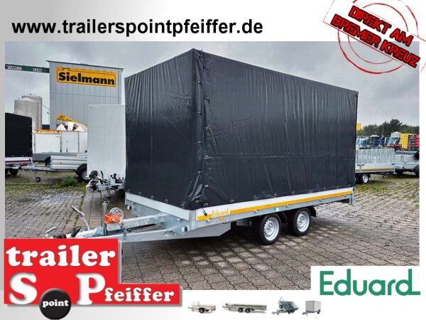 EDUARD 4020 -GD- Hochlader, Auffahrschienen & Winde, Bordwände 30cm -2700kg- Lfh: 63cm -195/50R13 mit Hochplane SP-Line ROLLFIX beidseitig + Heckrollo