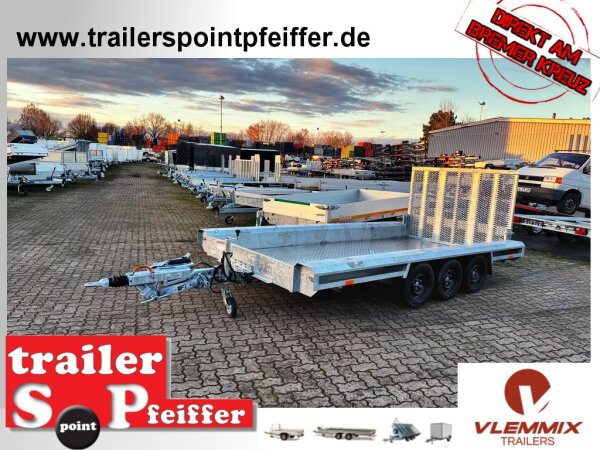 Vlemmix MT-4018-3500 - I - Schwanenhals - Höhenverstellung Deichsel DIN Öse - ALU Boden - Maschinentransporter - Baggeranhänger 400 x 180 - 3500 kg - 3 Achser