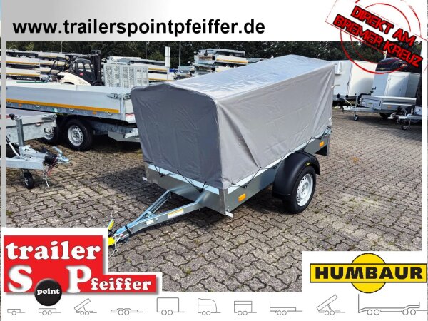 HUMBAUR Steely 750 kg ungebremst 205 x 109 mit Plane & Spriegel, LH 1000, grau