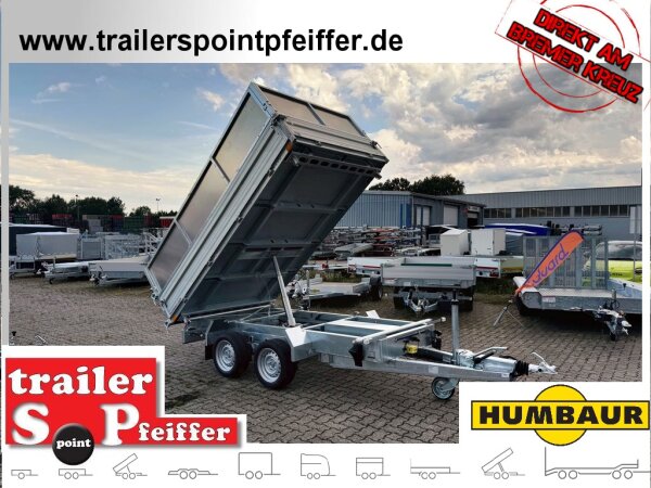 HUMBAUR HTK 3500.37 I 363 x 185 I 3500 KG I Dreiseitenkipper mit E-Pumpe - Rampenschacht  mit Stahl - Kastenaufsatz