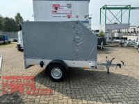 Aussteller Saris McAlu Pro DV135 Alu Tieflader - Anhänger gebremst mit Reling mit Hochplane SP-Line mit ÖKO Schräge