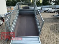 Brenderup 1205 SUB 750 " Der neue Kippi " - ABKLAPPBARE ZUGDEICHSEL / VERTIKAL ABSTELLEN mit LAUBGITTERAUFSATZ 50 CM und Hoch- / Flachplane