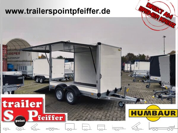 HUMBAUR HK 253218 - 20 PF30 RA  - Kofferanhänger - 318 x 173 x 188 cm - 2500 KG mit Überfahrwand und Verkaufsklappe in FR rechts