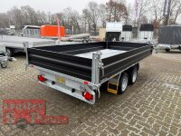 HUMBAUR HTK 3500.37 STAHL I 363 x 185 I 3500 KG I Dreiseitenkipper mit E-Pumpe - Rampenschacht  mit Fuhrmann Stahlbordwand SCHWARZ